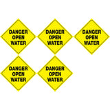 Set of 5 Yellow Plastic Reflective Sign 12 Inch - Danger Open Water