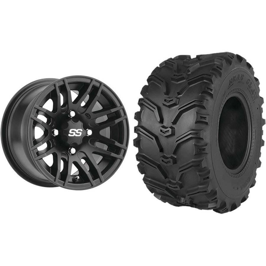 Set of 2 Mounted Wheel and Tire Kit Wheel: 12x7 5+2 4/110 Tire: 25x8-12 6 Ply