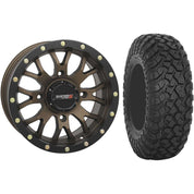 Set of 2 Mounted Wheel and Tire Kit Wheel: 14x7 5+2 4/110 Tire: 28x10-14 8 Ply