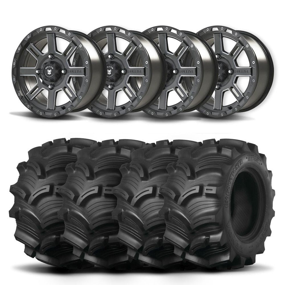 Set of Four Bullite Lancer Wheels 14" Black And Kenda K538 Executioner Tires [28x11-14]