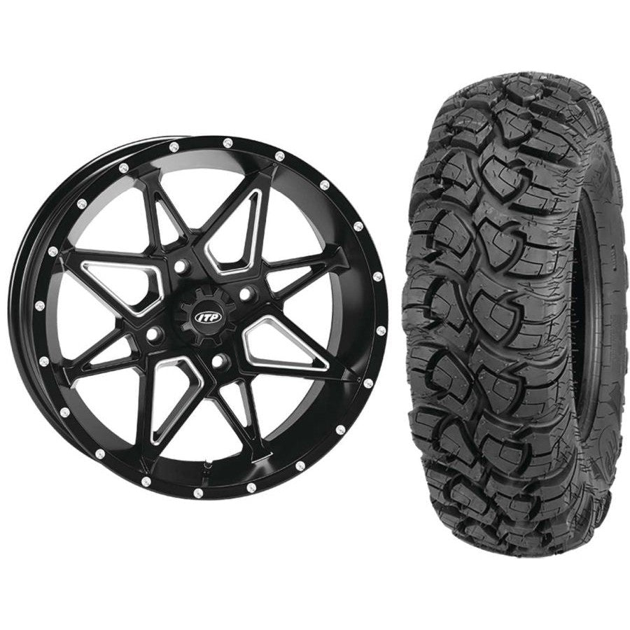 Set of 2 Mounted Wheel and Tire Kit Wheel: 14x7 5+2 4/110 Tire: 28x10-14 8 Ply