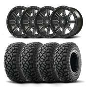 Set of Four Bullite Lancer Wheels 14" Black And Kenda K3204R Klever XT Tires [27x11R-14]
