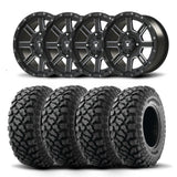 Juego de cuatro rines Bullite Lancer de 14" negros y neumáticos Kenda K3204R Klever XT [28x10R-14]
