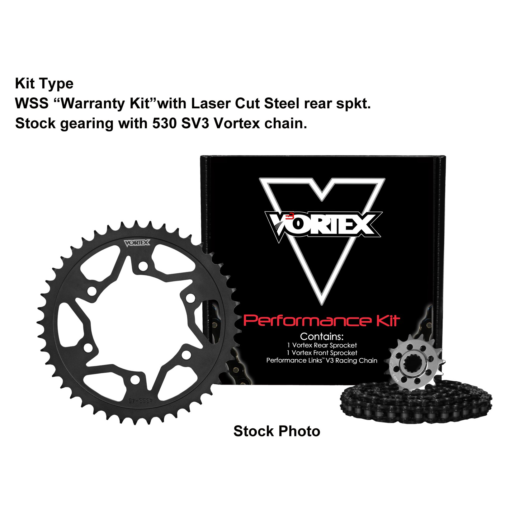 Vortex Black WSS 530SX3-116 Chain and Sprocket Kit 16-48 Tooth - CK6125