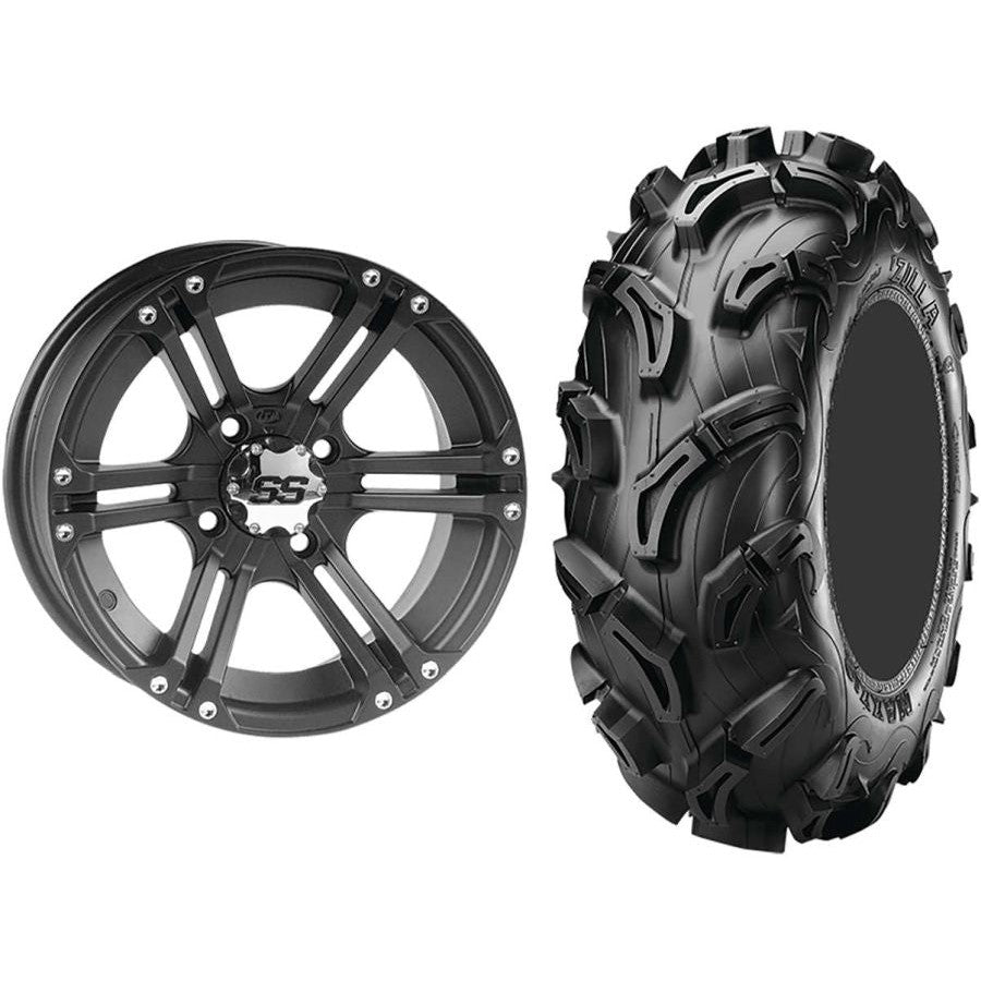 Set of 2 Mounted Wheel and Tire Kit Wheel: 12x7 5+2 4/110 Tire: 26x9-12 6 Ply