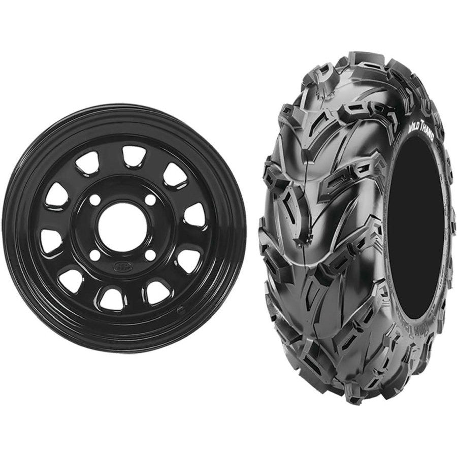 Set of 2 Mounted Wheel and Tire Kit Wheel: 12x7 5+2 4/110 Tire: 26x9-12 6 Ply