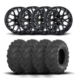 ITP Hurricane 12" Matte Black Wheels And Mud Lite Tires [25x10-12]