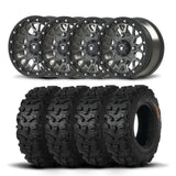 Juego de cuatro ruedas Bullite Rider de 14" grises y neumáticos Kenda K587 Bearclaw HTR [26x9R-14]