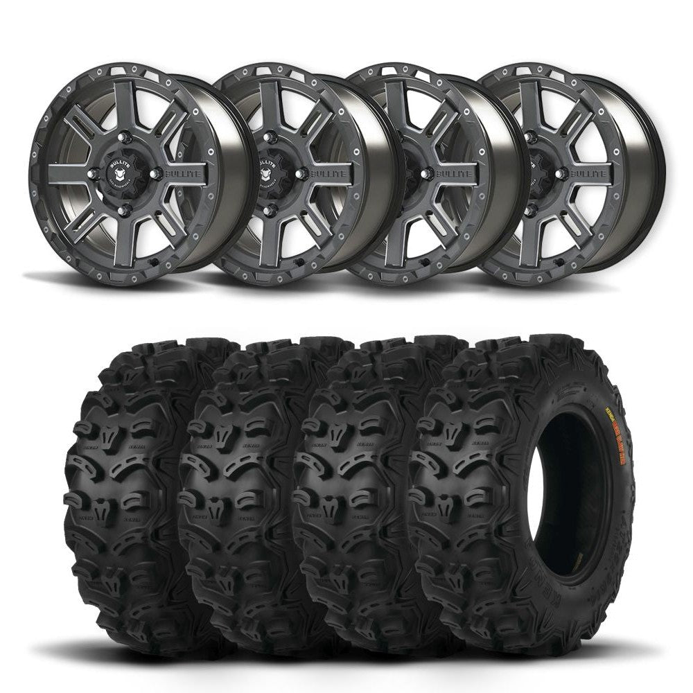 Set of Four Bullite Lancer Wheels 14" Black And Kenda K587 Bearclaw HTR Tires [27x9.5R-14]
