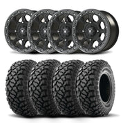 Set of Four Bullite Ruler Wheels 14" Gray And Kenda K3204R Klever XT Tires [28x10R-14]