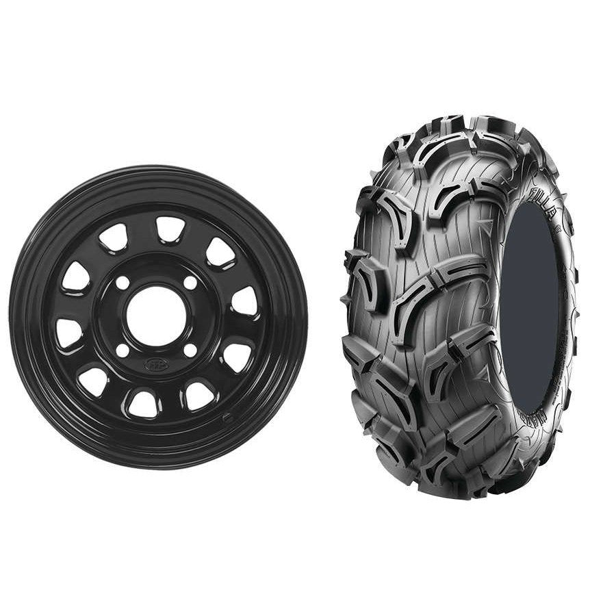 Set of 2 Mounted Wheel and Tire Kit Wheel: 12x7 2+5 4/110 Tire: 26x11-12 6 Ply