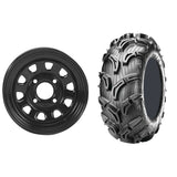 Set of 2 Mounted Wheel and Tire Kit Wheel: 12x7 2+5 4/110 Tire: 26x11-12 6 Ply
