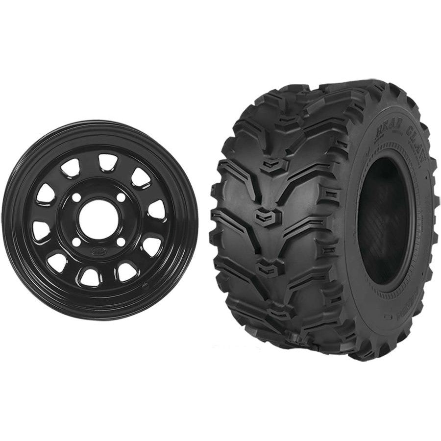 Set of 2 Mounted Wheel and Tire Kit Wheel: 12x7 5+2 4/137 12mm Tire 25x10-12 6 Ply