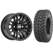 Set of 2 Mounted Wheel and Tire Kit Wheel: 14x7 5+2 4/110 Tire: 27x11-14 8 Ply