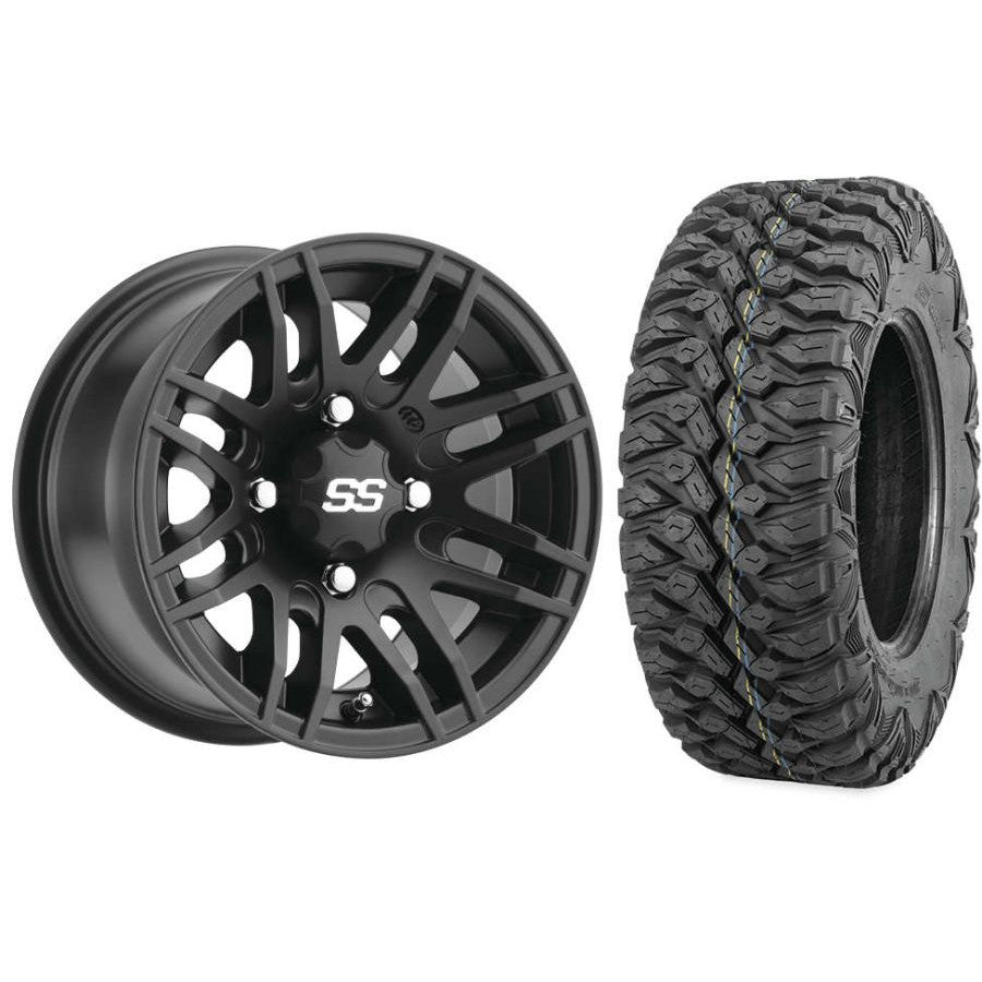 Set of 2 Mounted Wheel and Tire Kit Wheel: 14x7 5+2 4/110 Tire: 27x11-14 8 Ply