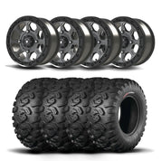 Set of Four Bullite Ruler Wheels 14" Gray And Kenda K3201 Mastodon HT Tires [32x10R-14]