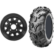 Set of 2 Mounted Wheel and Tire Kit Wheel: 12x7 2+5 4/110 Tire: 25x10-12 6 Ply