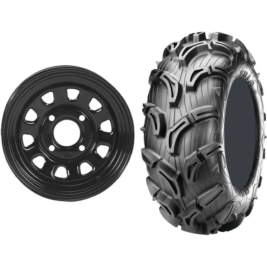 Set of 2 Mounted Wheel and Tire Kit Wheel: 12x7 2+5 4/110 Tire: 25x10-12 6 Ply
