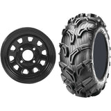 Set of 2 Mounted Wheel and Tire Kit Wheel: 12x7 2+5 4/110 Tire: 25x10-12 6 Ply