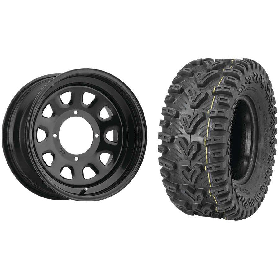 Set of 2 Mounted Wheel and Tire Kit Wheel: 12x7 2+5 4/110 Tire: 25x10-12 6 Ply