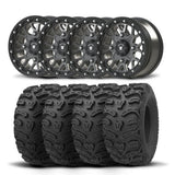 Juego de cuatro ruedas Bullite Rider de 14" grises y neumáticos Kenda K587 Bearclaw HTR [26x11R-14]