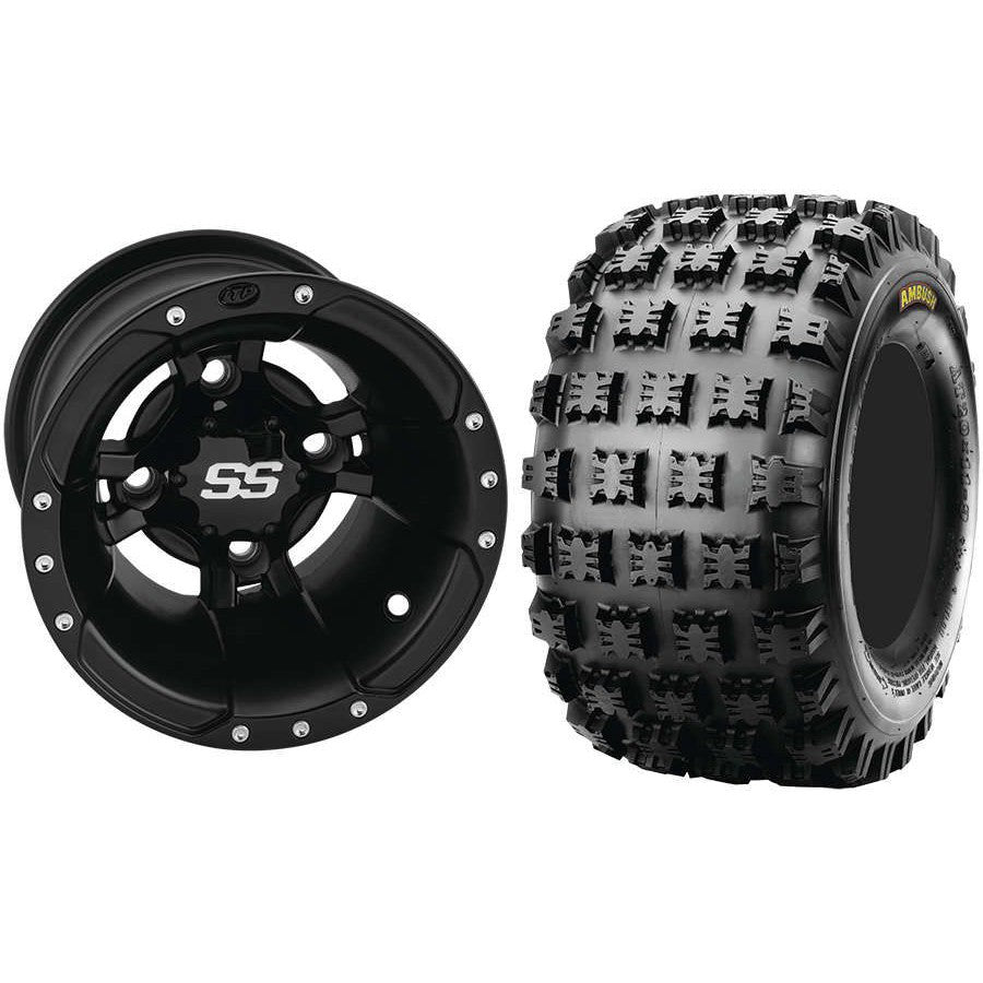 Set of 2 Mounted Wheel and Tire Kit Wheel: 9x8 3+5 4/110 Tire: 20x11-9 4 Ply