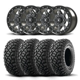 Juego de cuatro ruedas Bullite Ruler de 14" grises y neumáticos Kenda K3204R Klever XT [30x10-14]