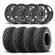Set of Four Bullite Ruler Wheels 14" Gray And Kenda K3204R Klever XT Tires [27x11R-14]