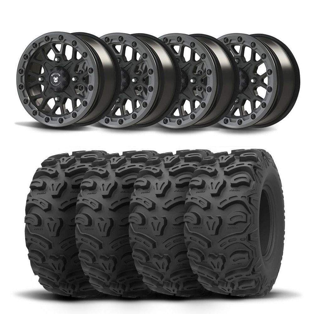 Set of Four Bullite Rider Wheels 14" Gray And Kenda K587 Bearclaw HTR Tires [28x11R-14]