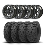 Set of Four Bullite Rider Wheels 14" Gray And Kenda K587 Bearclaw HTR Tires [28x11R-14]