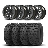 Juego de cuatro ruedas Bullite Rider de 14" grises y neumáticos Kenda K587 Bearclaw HTR [28x11R-14]
