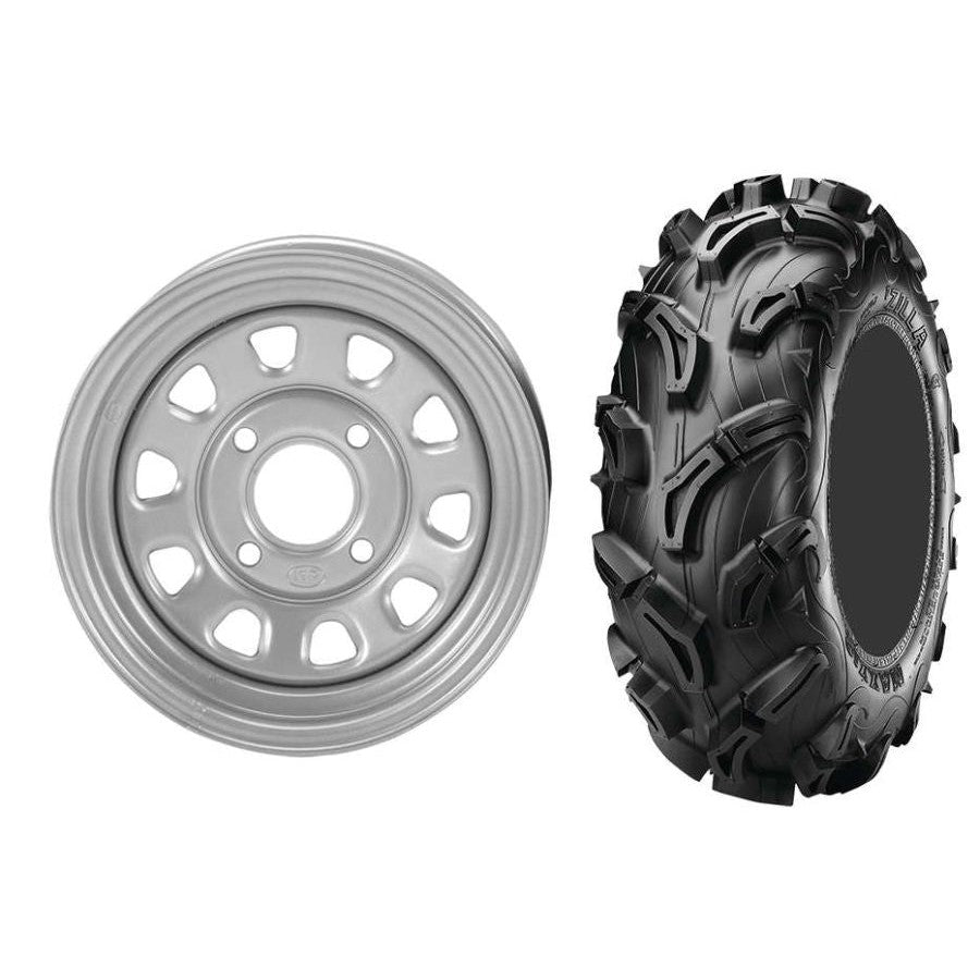 Set of 2 Mounted Wheel and Tire Kit Wheel: 12x7 5+2 4/110 Tire: 25x8-12 6 Ply