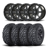 Juego de cuatro rines Bullite Lancer de 14" negros y neumáticos Kenda K3204R Klever XT [32x10R-14]