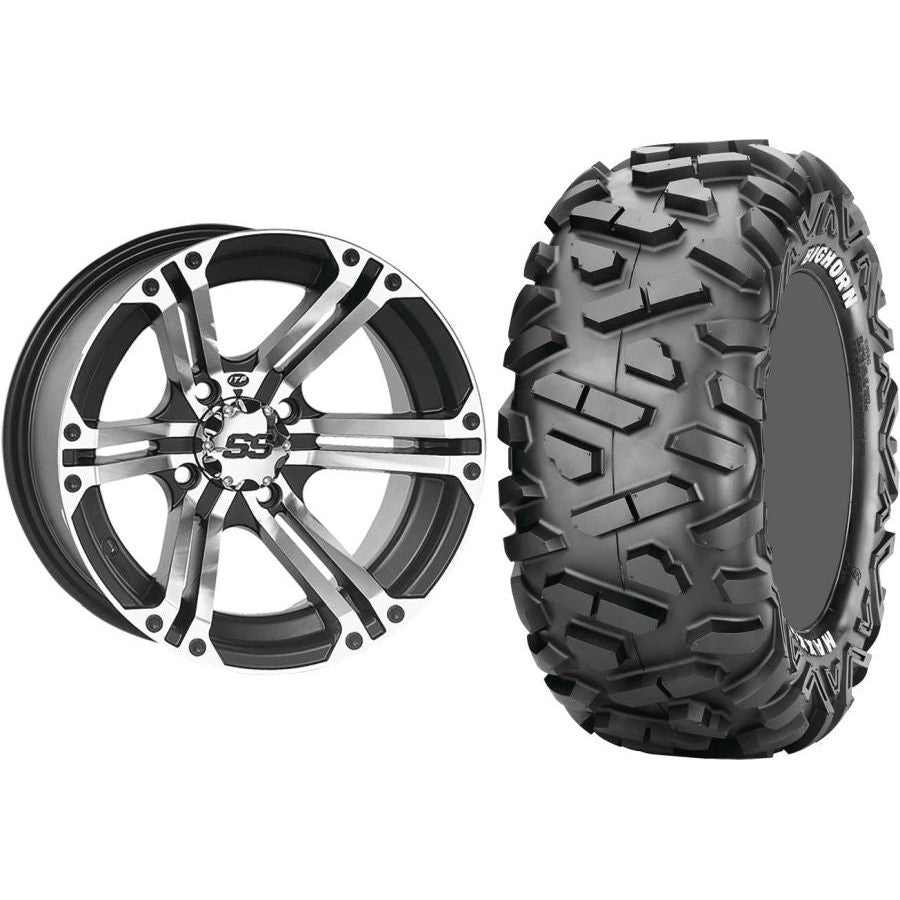 Set of 2 Mounted Wheel and Tire Kit Wheel: 12x7 5+2 4/110 Tire: 25x10-12 6 Ply