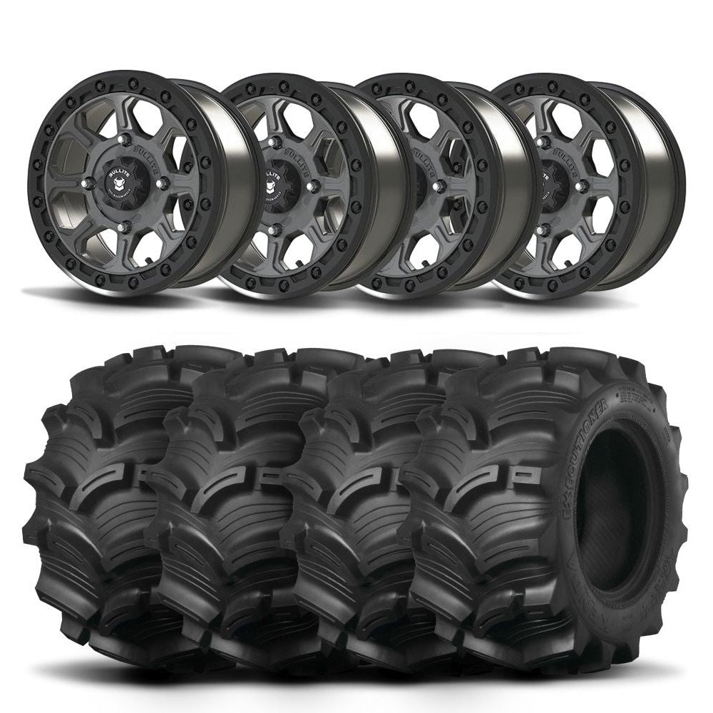 Set of Four Bullite Ruler Wheels 14" Gray And Kenda K538 Executioner Tires [28x11-14]