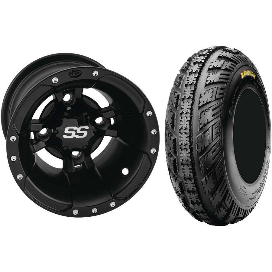 Set of 2 Mounted Wheel and Tire Kit Wheel: 10x5 3+2 4/156 Tire: 21x7-10 4 Ply