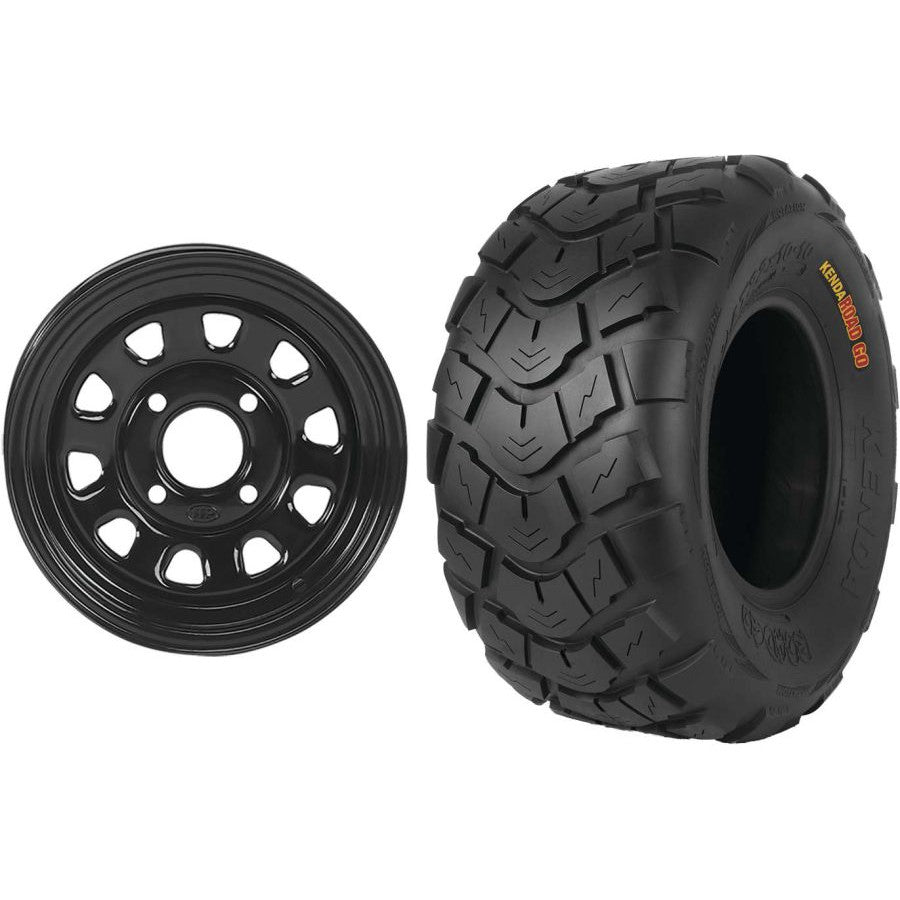 Set of 2 Mounted Wheel and Tire Kit Wheel: 12x7 4+3 4/156 Tire: 25x10-12 4 Ply