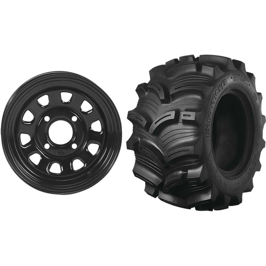 Set of 2 Mounted Wheel and Tire Kit Wheel: 12x7 4+3 4/156 Tire: 27x10-12 6 Ply