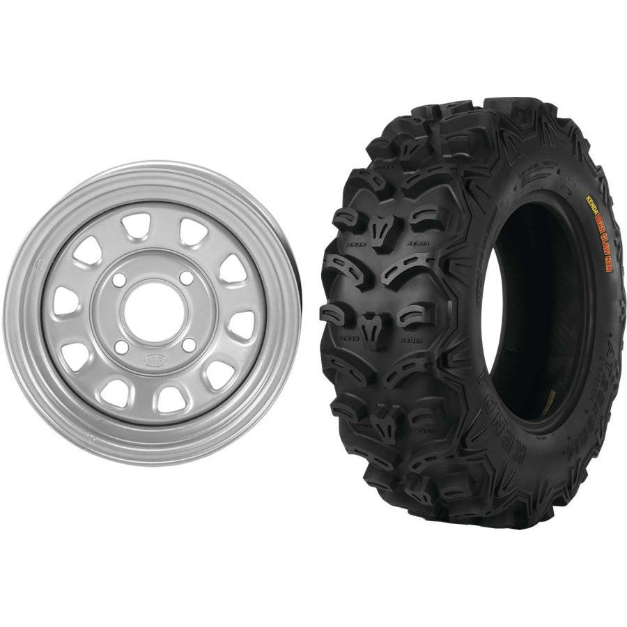 Set of 2 Mounted Wheel and Tire Kit Wheel: 12x7 4+3 4/156 Tire: 25x8-12 8 Ply