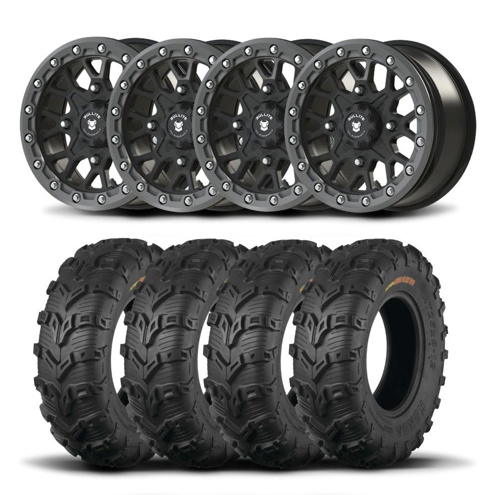Set of Four Bullite Rider Wheels 14" Gray And Kenda K592 Bearclaw EVO Tires [28x11-14]