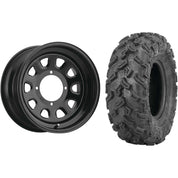 Set of 2 Mounted Wheel and Tire Kit Wheel: 12x7 4+3 4/110 Tire: 25x8-12 6 Ply