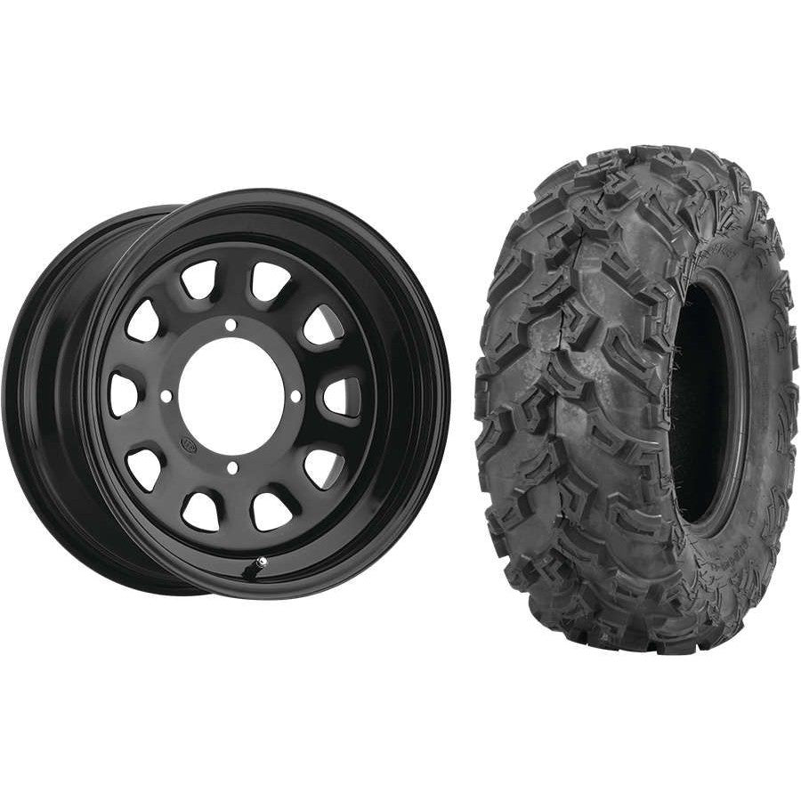 Set of 2 Mounted Wheel and Tire Kit Wheel: 12x7 4+3 4/110 Tire: 25x8-12 6 Ply