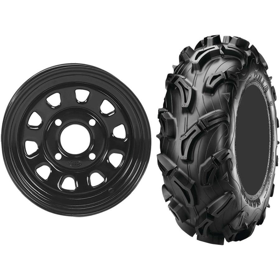 Set of 2 Mounted Wheel and Tire Kit Wheel: 12x7 5+2 4/137 12mm Tire: 26x9-12 6 Ply