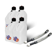 VP Racing 4 Pack White 5.5 Gallon Square Utility Jugs + 2 Deluxe Fill Hoses