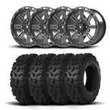 Juego de cuatro rines Bullite Lancer de 14" grises y neumáticos Kenda K587 Bearclaw HTR [27x9.5R-14]