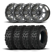 Set of Four Bullite Lancer Wheels 14" Gray And Kenda K587 Bearclaw HTR Tires [28x9R-14]