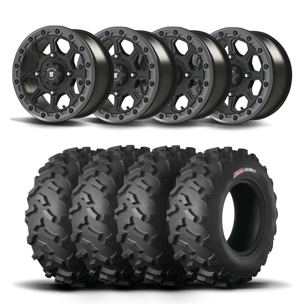Set of Four Bullite Ruler Wheels 14" Gray And Kenda K3203 Mastodon AT Tires [32x10R-14]