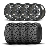 Set of Four Bullite Ruler Wheels 15" Gray And Kenda K3203 Mastodon AT Tires [35x10R-15]