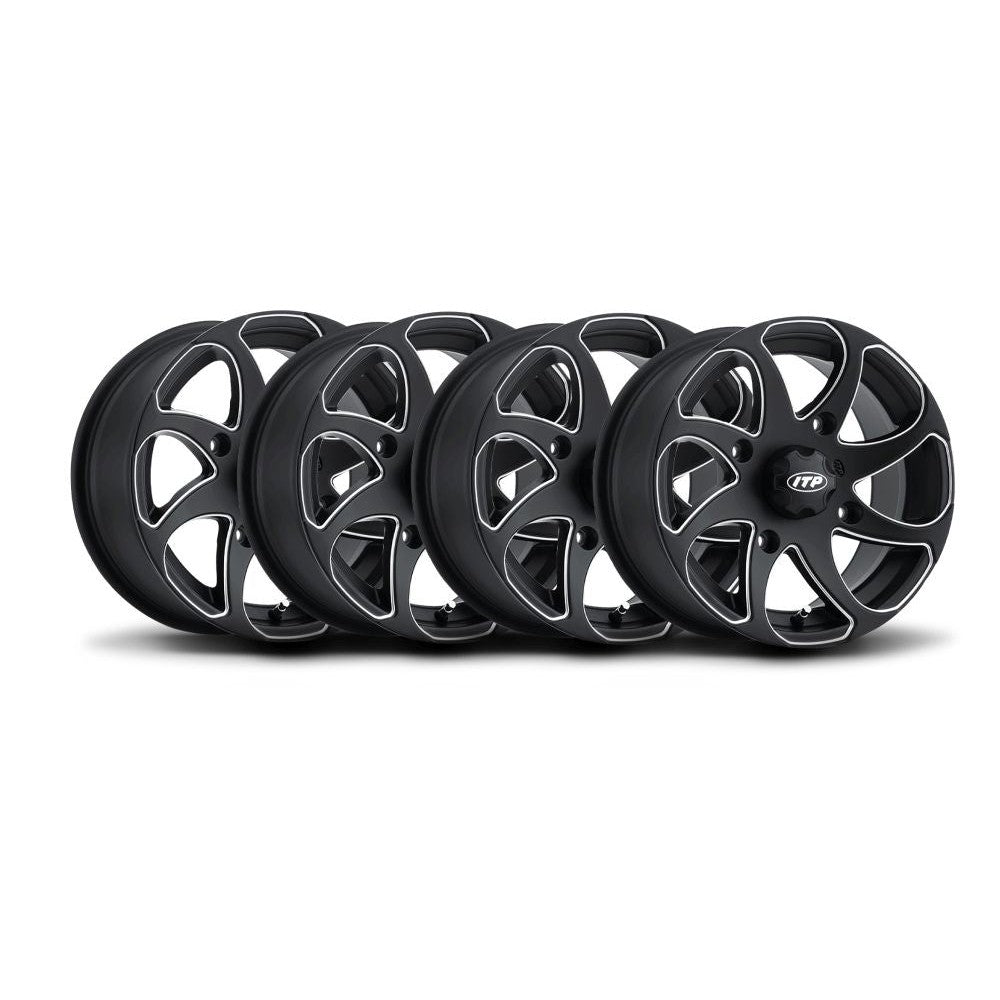 ITP Set of Four Twister Wheels Black 14x7 4/156 5+2