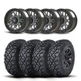 Juego de cuatro rines Bullite Rider de 14" grises y neumáticos Kenda K3204R Klever XT [32x10R-14]